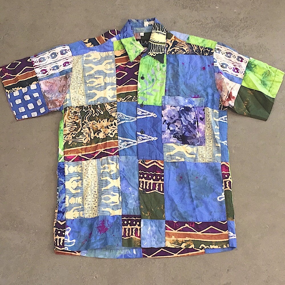Vintage Short Sleeve Patchwork Tie-Dye Button Down